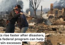 Two people embrace on Jan. 9, 2025, in Altadena, Calif., amid property destroyed by the Eaton Fire. Justin Sullivan/Getty Images